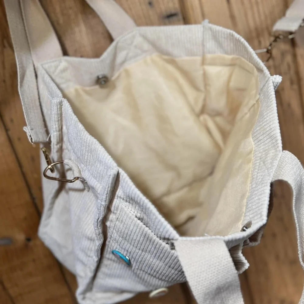 Cream/ Light Tan Corduroy Tote Bag with buttons (Bonus bag free) - Picture 8 of 12